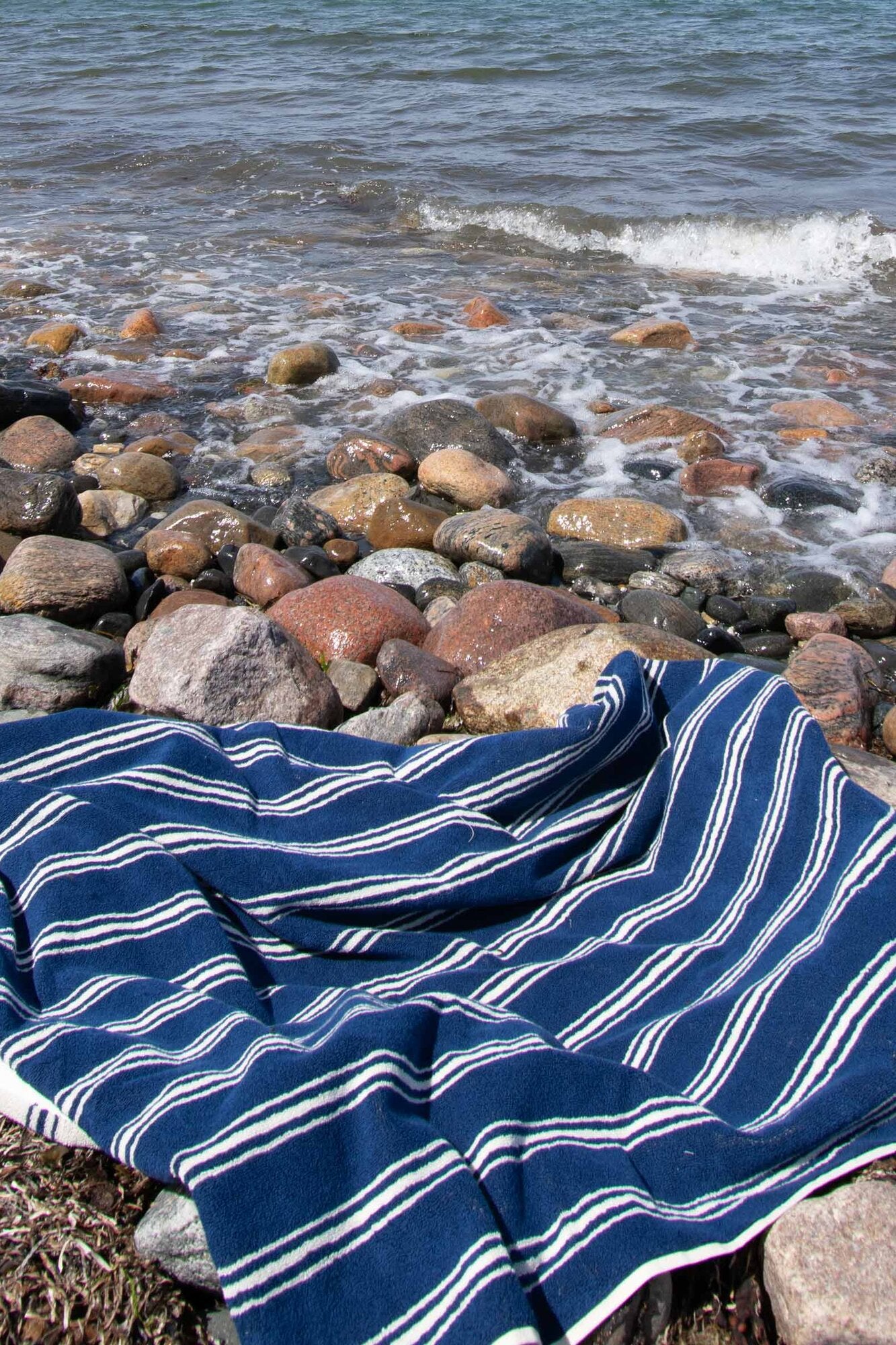 Retro Stripe håndklæde - Slate Indigo/Cream